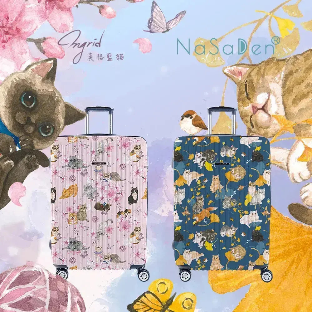 二代版 毓 NaSaDen納莎登新無憂【英格藍貓聯名款】貓咪的四季印花拉鍊行李箱22吋/26吋/29吋 NaSaDen行李箱
