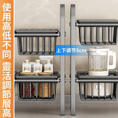 可伸縮雙層廚房水槽下置物收納架