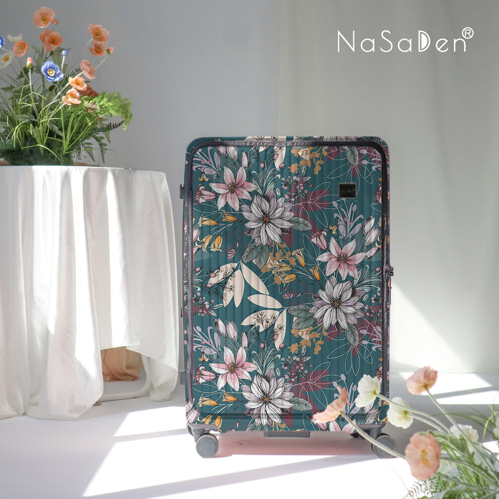 德國NaSaDen納莎登 萊茵系列前開行李箱【祕密花園土耳其藍大花聯名款】獨特印花拉鍊行李箱29吋
